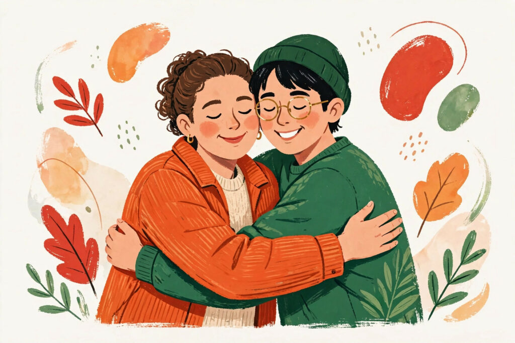 Ilustración de dos personas abrazándose